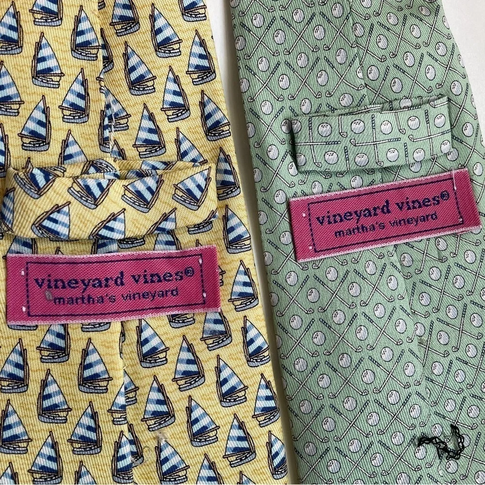 Vineyard Vines Bundle Two Silk Ties Preppy Sailboats Golf Martha’s Vineyard